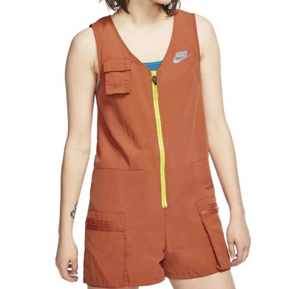 Nike Womens Size Small Sportswear Icon Clash Romper Desert‎ Orange Lemon Venom